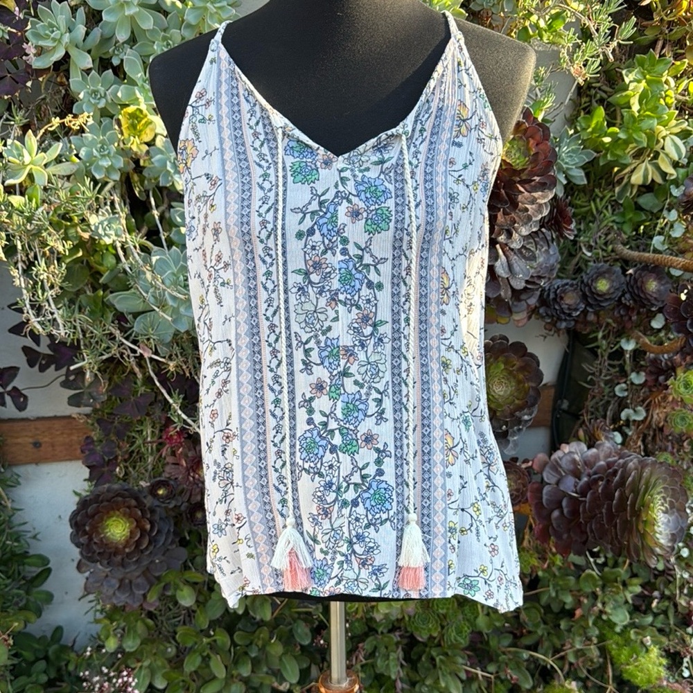 Blue and White Sleeveless Camisole Tank Top